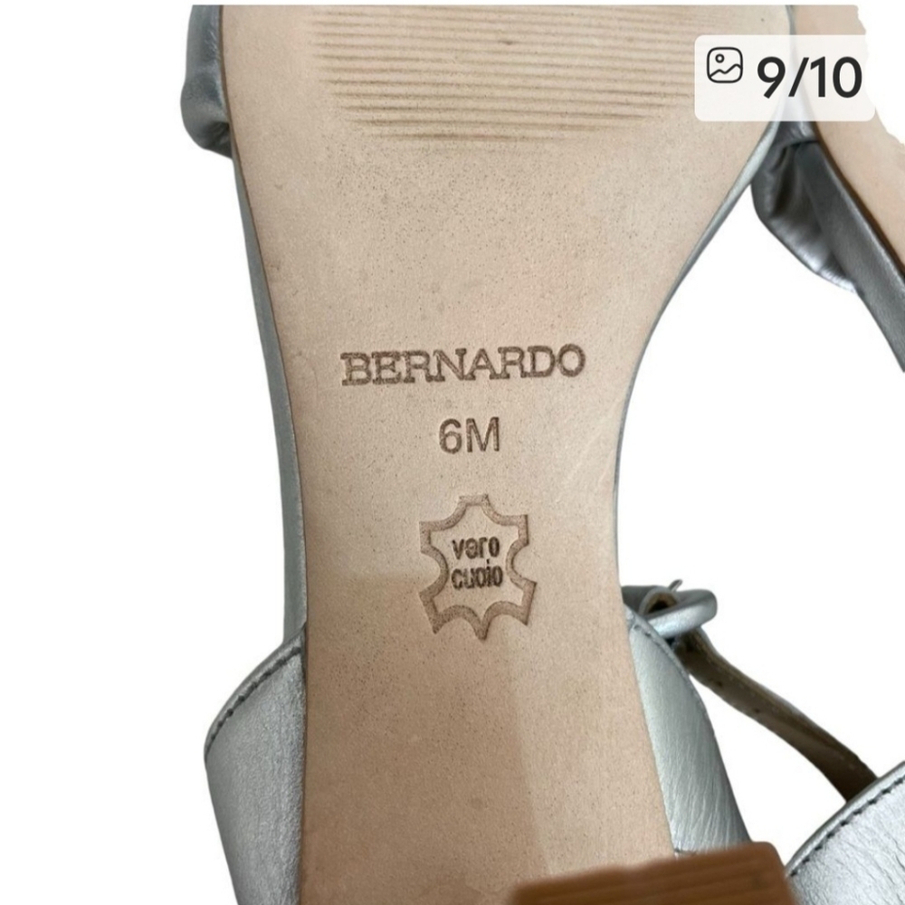 Bernardo Nora 2 Silver Metallic Leather Ankle Strap Sandal Heels Size 6 NWOT - Picture 12 of 13